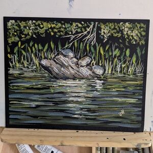 Tranquil Nature Scene with Green and Black Accents